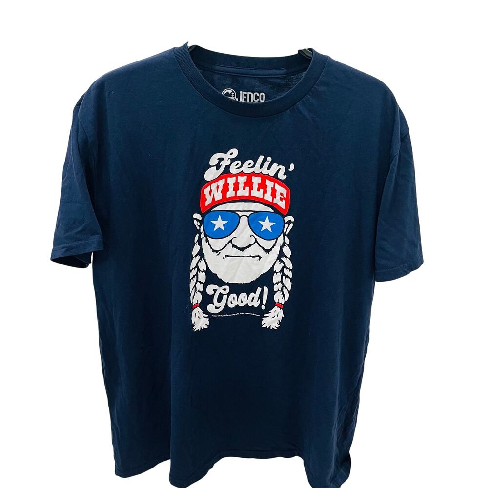 Willie Nelson T Shirt Men XL JEDCO Navy Blue Feelin Willie Good Country Music